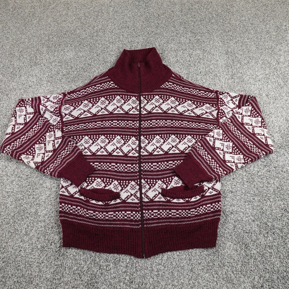 VTG Rob Winter Sweater Mens M Red Nordic Fair Isle Aztec Zip‎ Sweatshirt Jacket